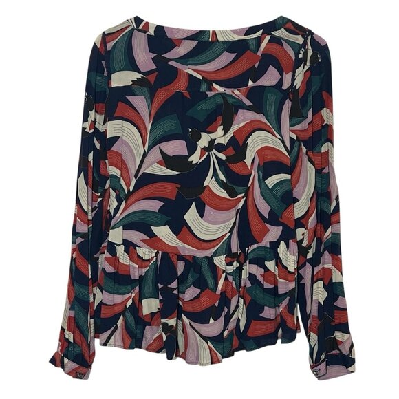 Maeve Anthropologie Cheyenne Peplum Birds Print Blouse Small Top Long Sleeves - Picture 4 of 12